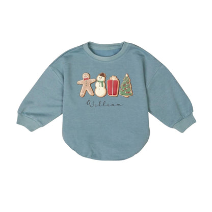 Custom Name Gingerbread Snowman Christmas Tree Baby Romper Sweater, Custom Christmas Baby Romper Sweatshirt BB0206