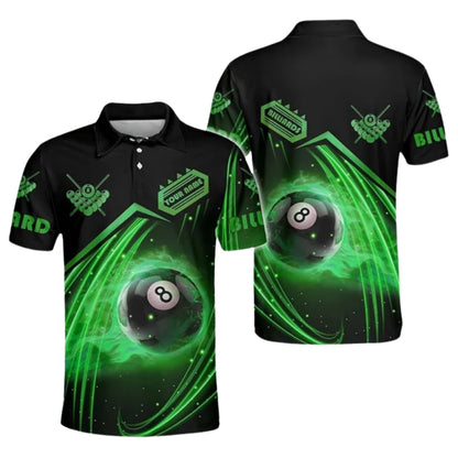 Custom Red Flame 8 Ball Billiard Men Polo Shirts, Custom Flame Pool Billiard Shirts BIZ0157