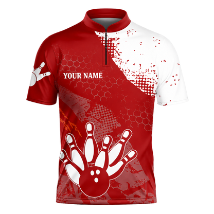 Custom Red And White Bowling Jersey For Men, Custom Team Bowling Shirts BZ0451