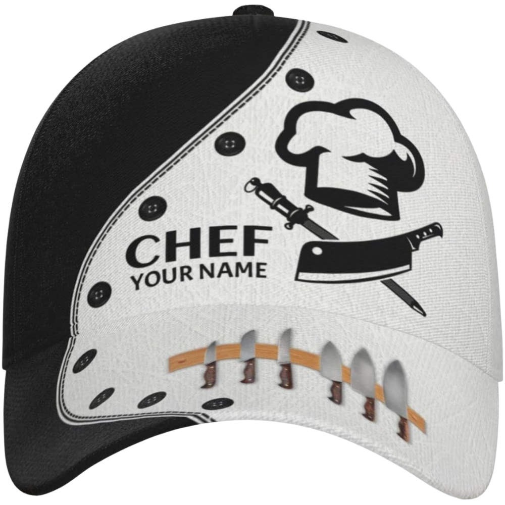 Personalized Name Chef Baseball Cap Black White, Custom Chef 3D Printed Cap Hat CP0564