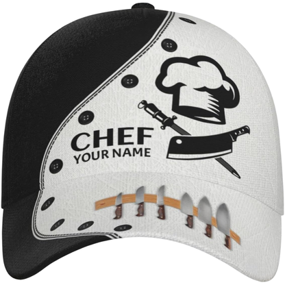 Personalized Name Chef Baseball Cap Black White, Custom Chef 3D Printed Cap Hat CP0564
