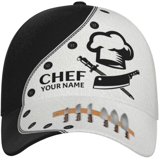 Personalized Name Chef Baseball Cap Black White, Custom Chef 3D Printed Cap Hat CP0564