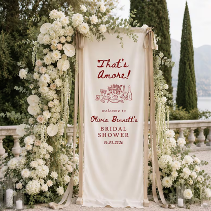 That's Amore Personalized Italian Bridal Shower Welcome Banner Fabric, Custom Italy Bridal Welcome Sign WD0486