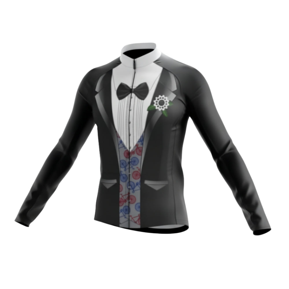 Tuxedo Black And White Long Sleeve Cycling Jersey For Men, Tuxedo Cycling Jerseys CG0722