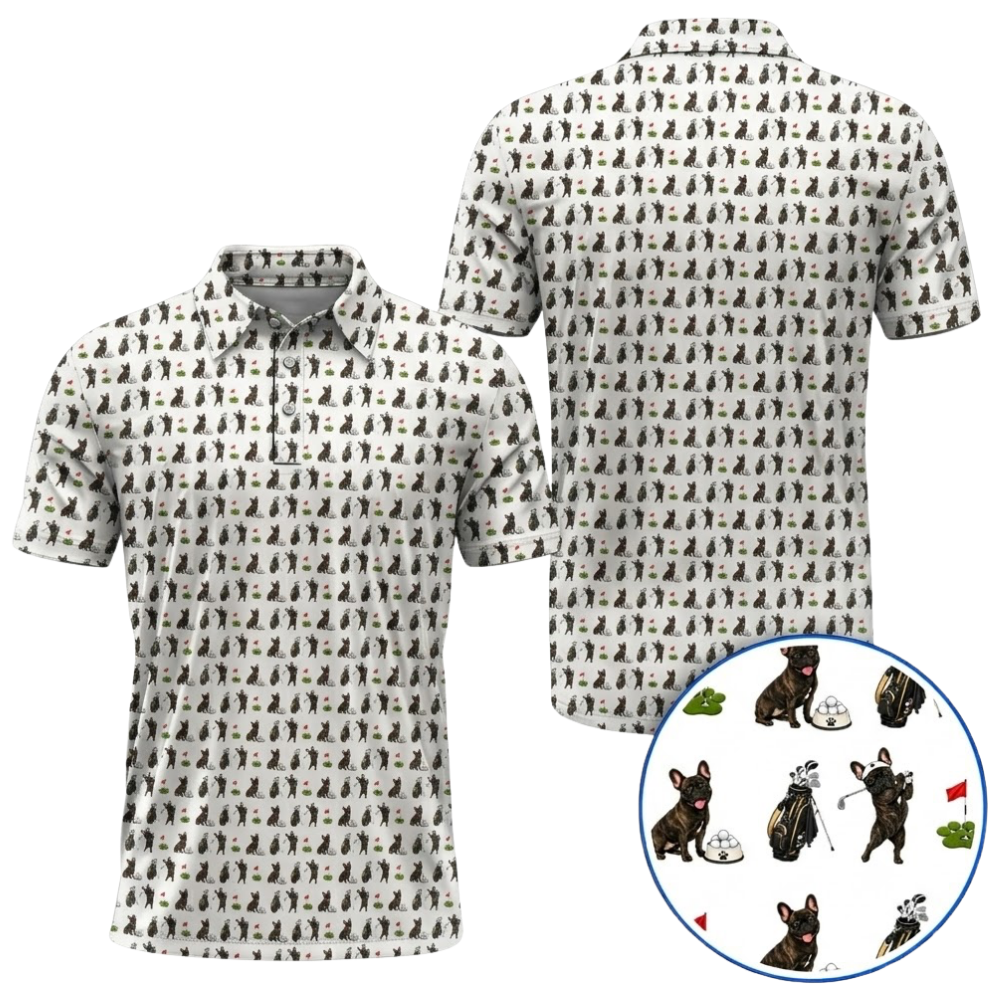 Mens Brindle French Bulldog Golf Polo Shirt, Bulldog Golf Shirts For Dog Lover GZ0386