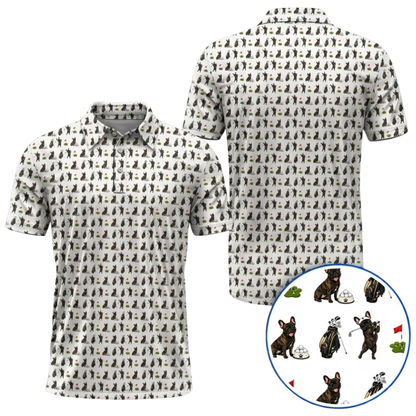Mens Brindle French Bulldog Golf Polo Shirt, Bulldog Golf Shirts For Dog Lover GZ0386