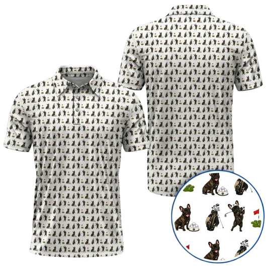 Mens Brindle French Bulldog Golf Polo Shirt, Bulldog Golf Shirts For Dog Lover GZ0386