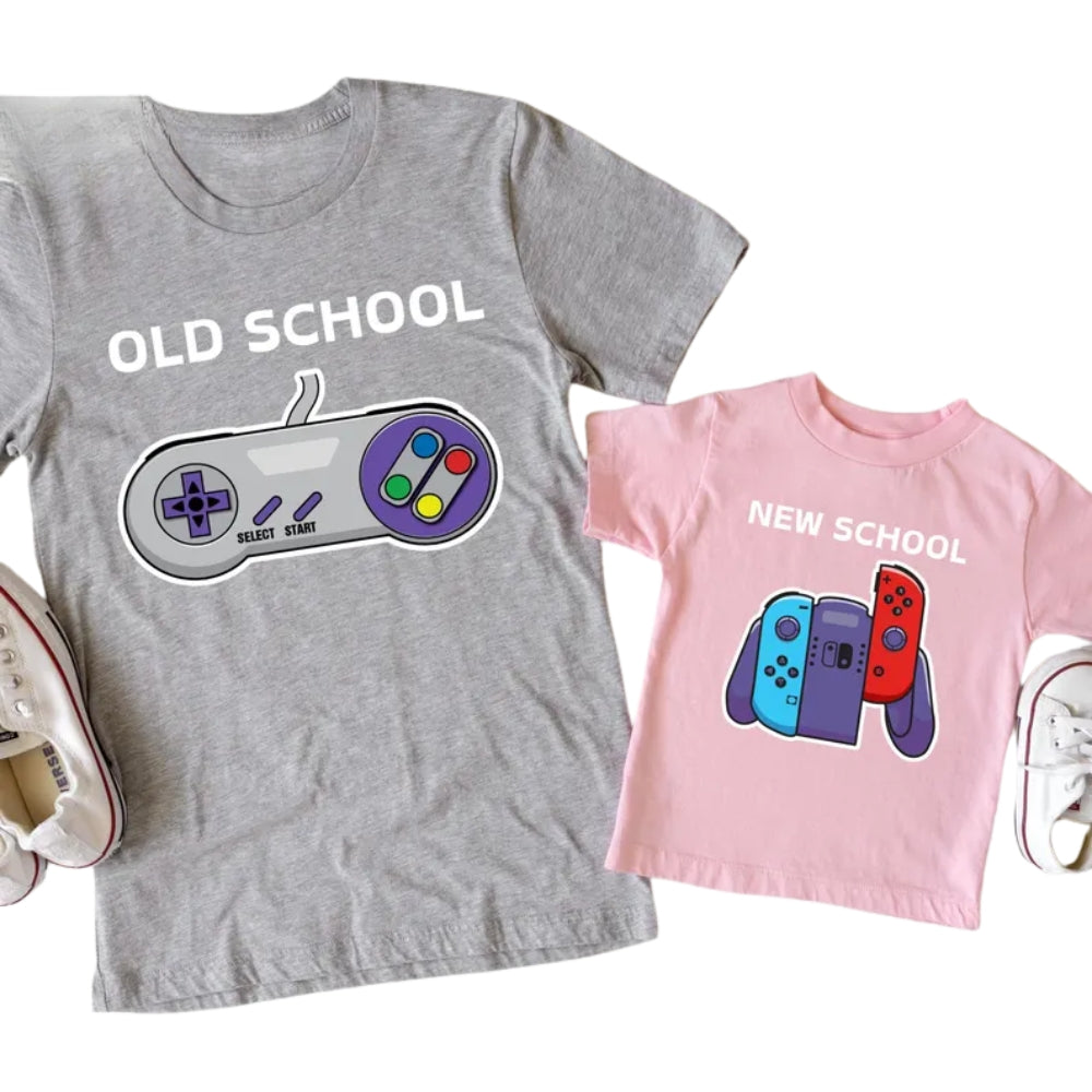 Old School New School Matching Father And Son Game T Shirt, Matching Gamer Dad Son Shirts ET1008