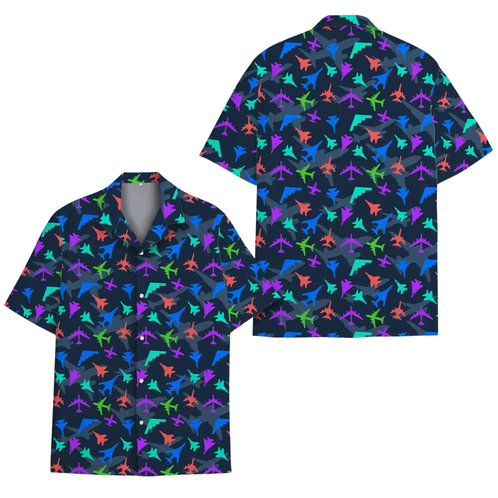 Neon Colorful Aircraft Hawaiian Shirt For Men, Airplane Hawaiian Shirt HE0467