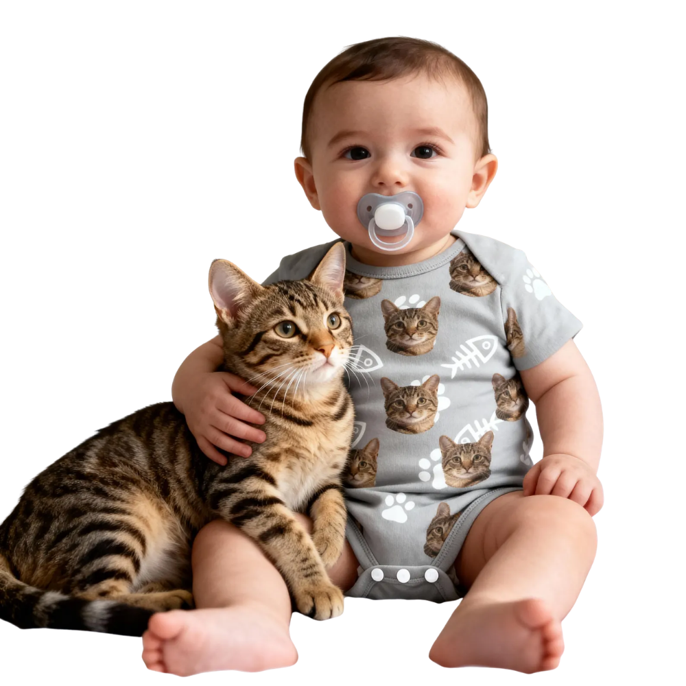 Custom Dog Cat Face Baby Bodysuit, Custom Photo Baby Bodysuit For Pet Lover BB0312