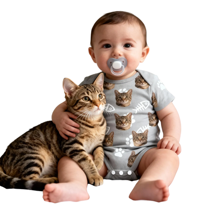Custom Dog Cat Face Baby Bodysuit, Custom Photo Baby Bodysuit For Pet Lover BB0312
