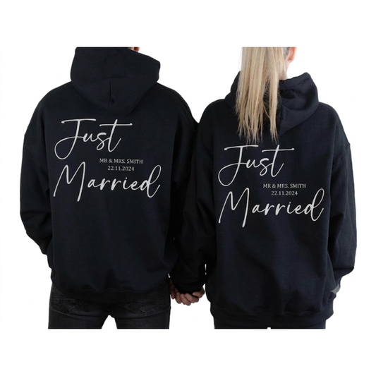Just Married Personalized Matching Couple Hoodies, Custom Wifey Husband Hoodies ET1479