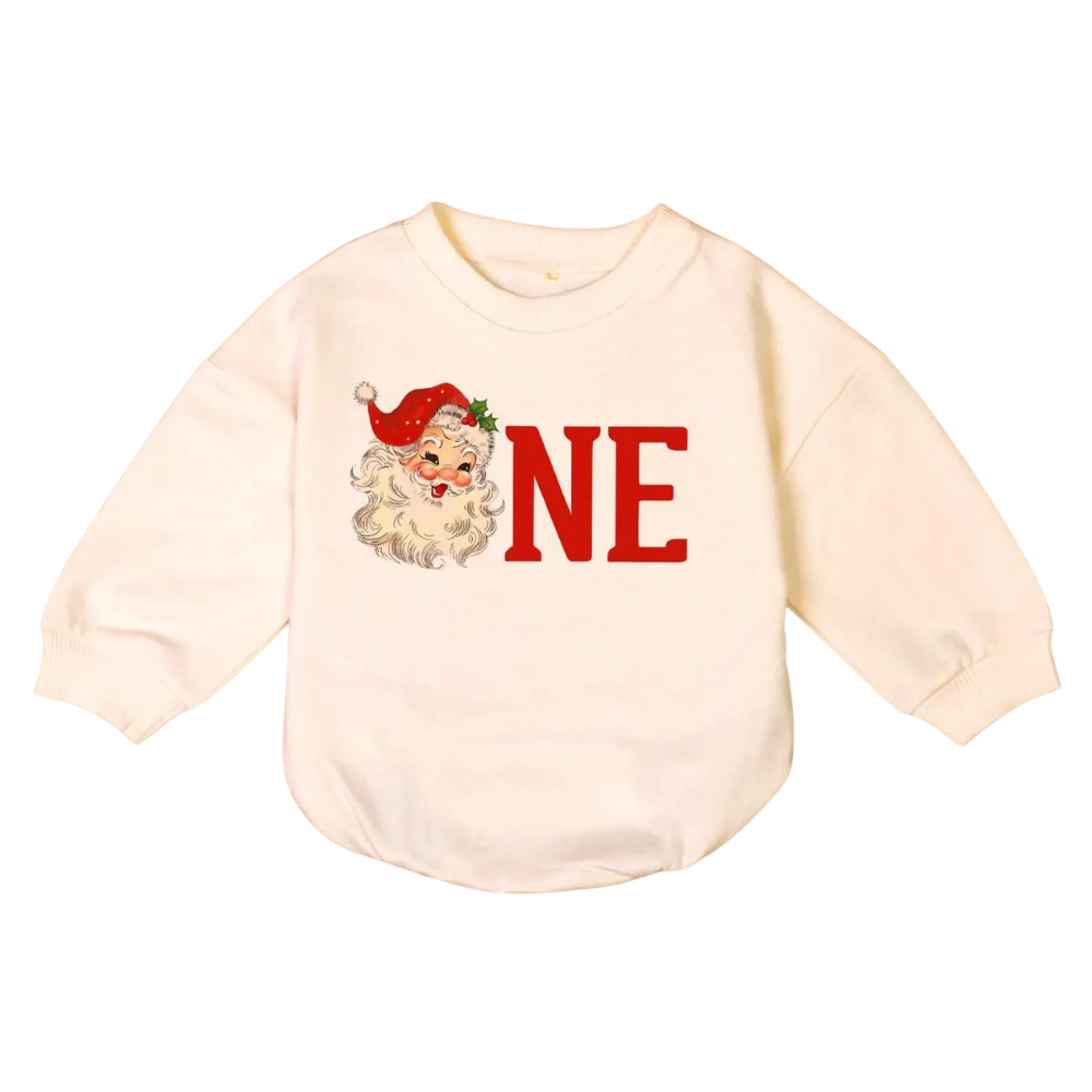 Santa First Birthday Baby Romper Sweatshirt, 1st Birthday Baby Romper Sweatshirt For Christmas BB0028