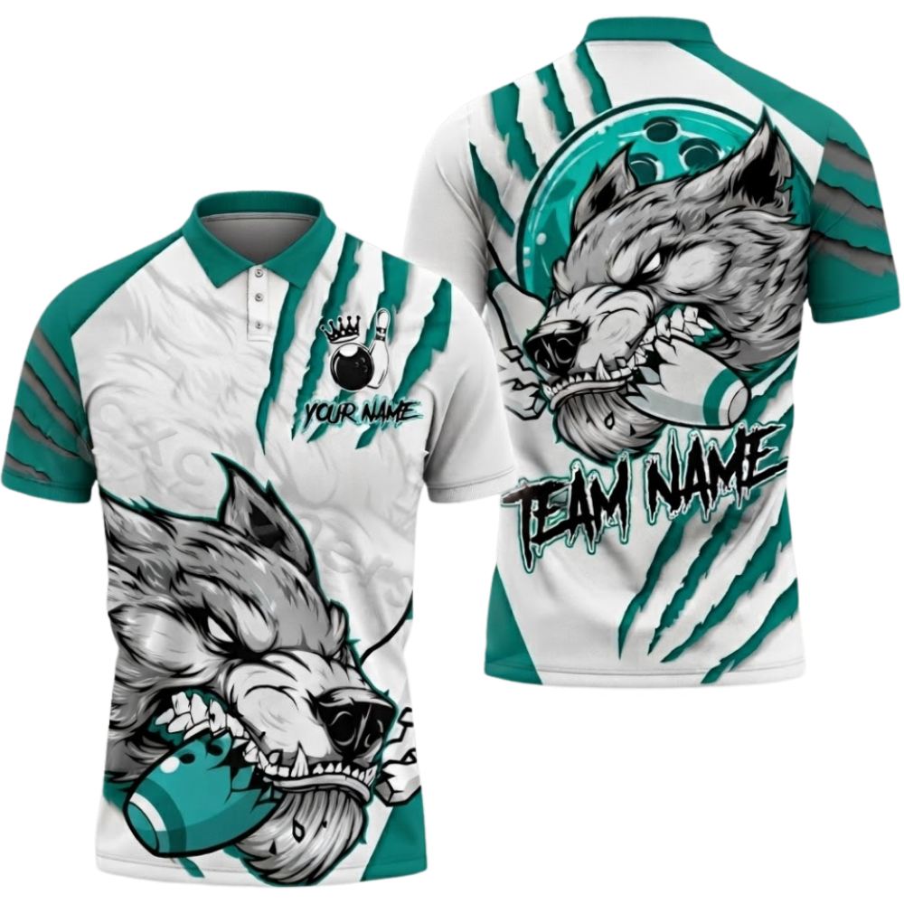 Custom Wolf Red And White Bowling Polo Shirt For Men, Custom Wolf Bowling Shirt For Team BZ0656