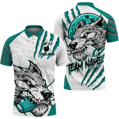Custom Wolf Red And White Bowling Polo Shirt For Men, Custom Wolf Bowling Shirt For Team BZ0656
