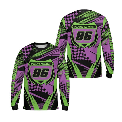 Custom Grunge Purple And Yellow Racing Motocross Long Sleeve Men's Jersey, Custom Dirt Bike Shirts ME0025