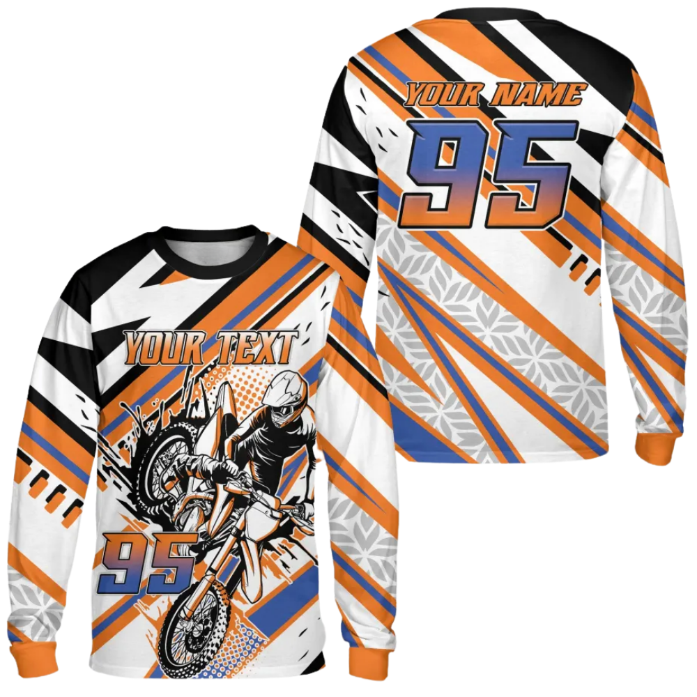Custom Red And White Motocross Jersey Long Sleeve For Men, Custom Dirt Bike Jerseys MZ0106