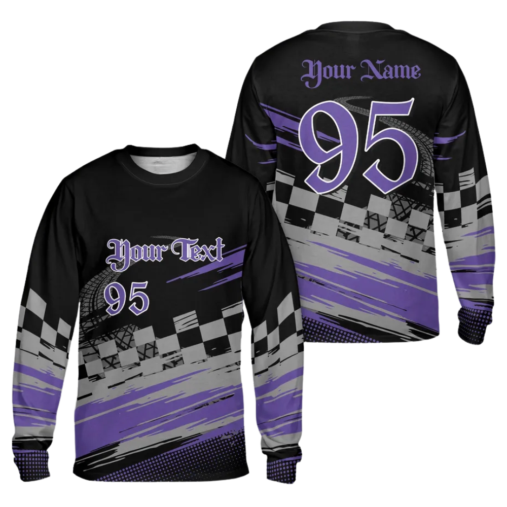 Custom Number & Name Dirt Bike Long Sleeve Men Jersey Black Cyan, Custom Dirt Bike Shirts For Riders MZ0095