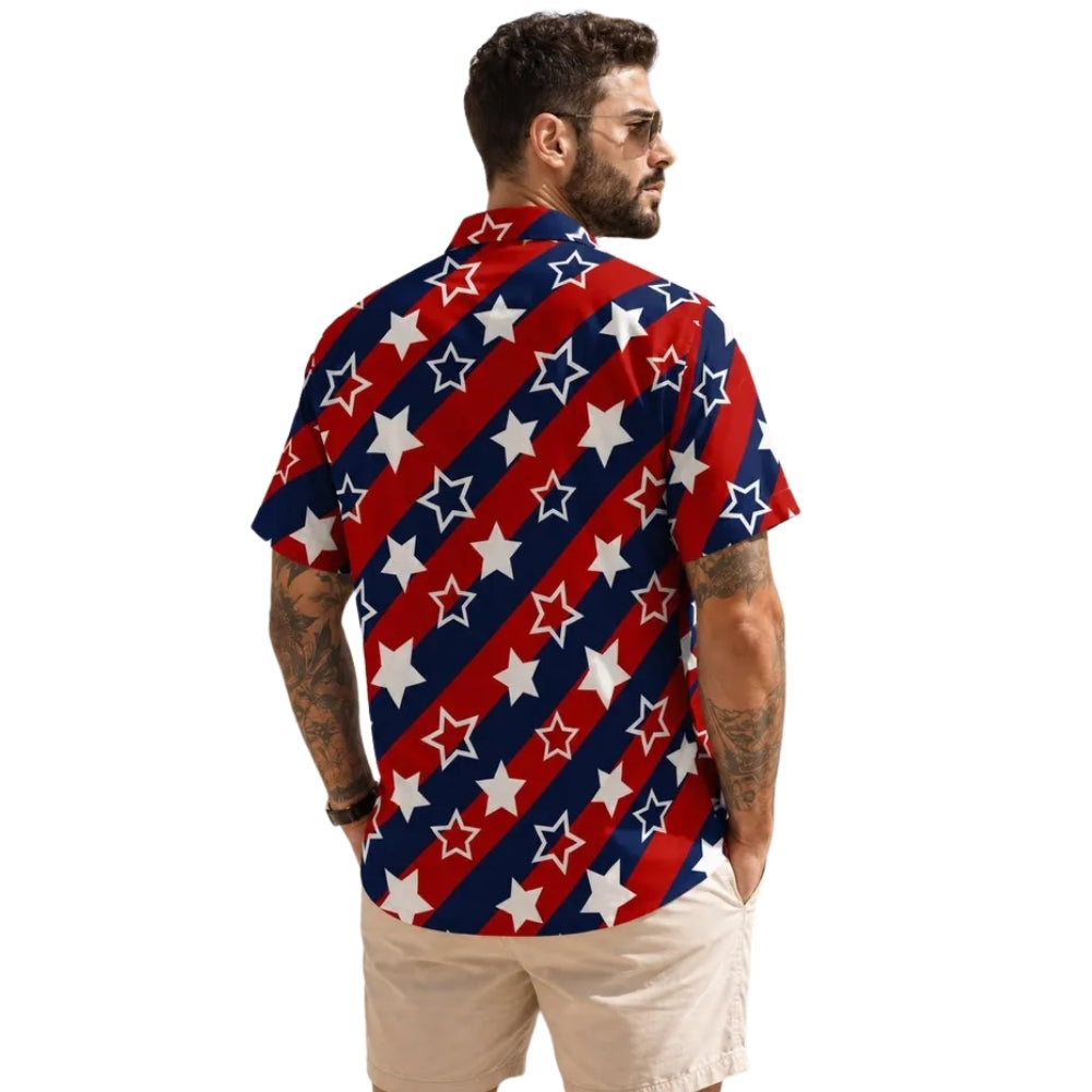 Blue Red White Star Hawaiian Shirt For Men Women, Patriotic Independence Day Hawaiian Shirt HE0406