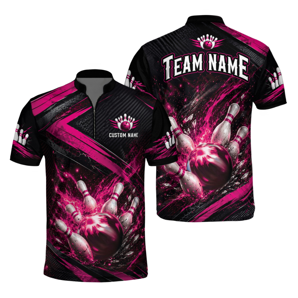 Custom Team Black And Red Bowling Jersey Shirts Mens, Custom Bowling Shirts BM0354