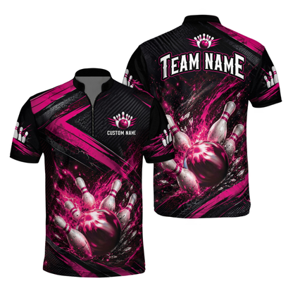 Custom Team Black And Red Bowling Jersey Shirts Mens, Custom Bowling Shirts BM0354