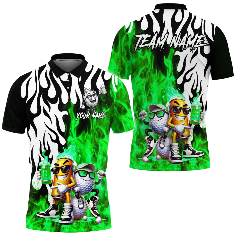 Funny Beer Custom Flaming Golf Mens Polo Shirt, Custom Beer Flame Golf Team Shirts GE0583