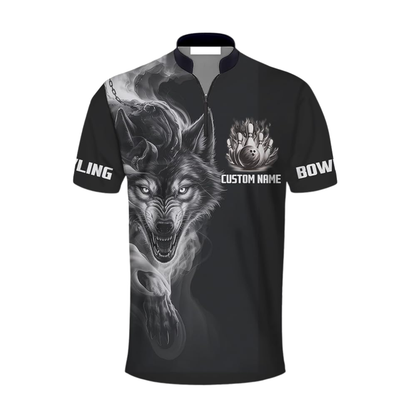 Custom Wolf Black Bowling Jersey For Men, Custom Wolf Team Bowling Shirt BZ0944