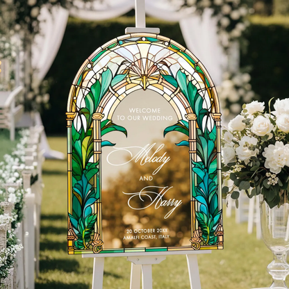 Personalized Stained Glass Wedding Acrylic Mirror Sign, Custom Wedding Welcome Sign WD0730