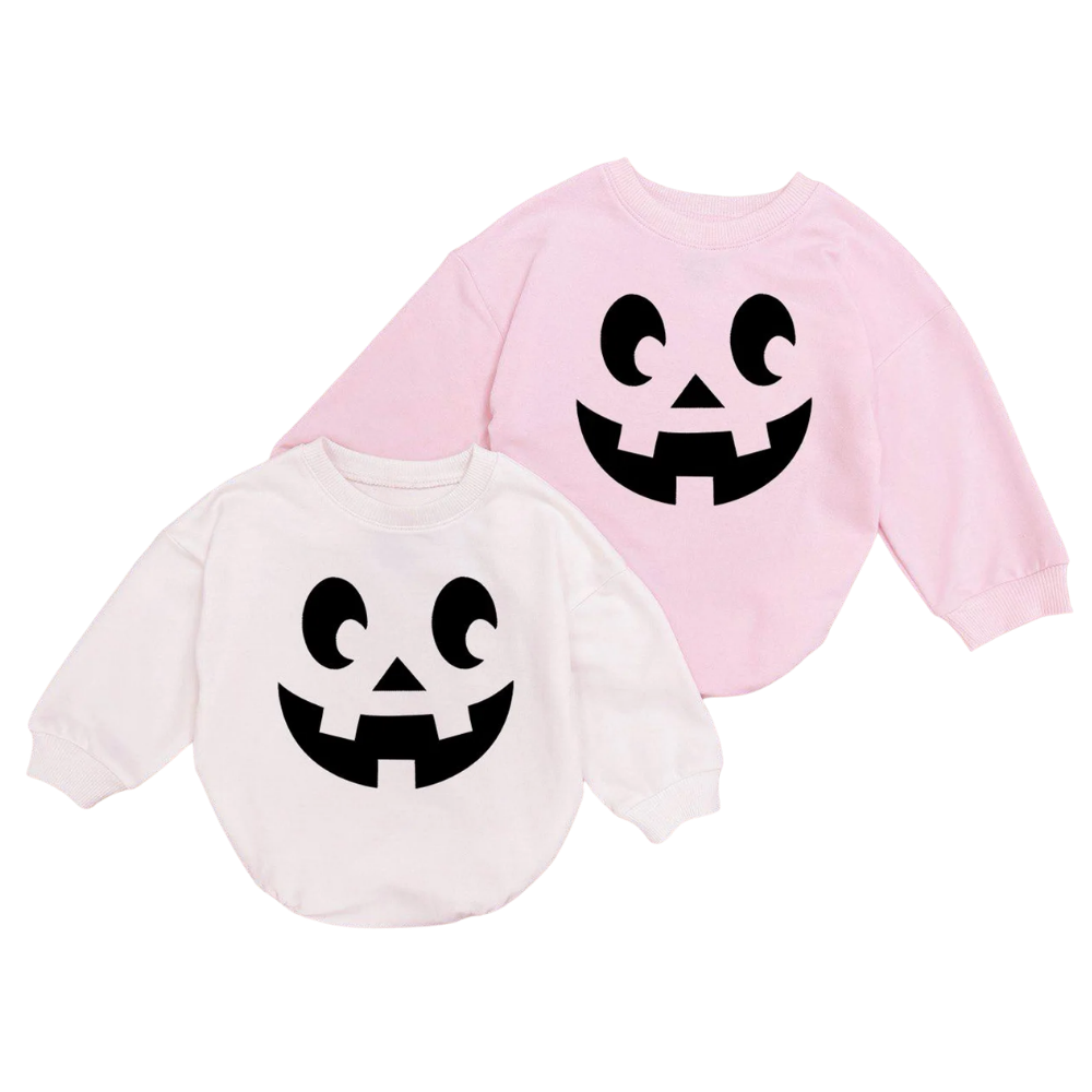 Pumpkin Face Baby Romper Sweatshirt, Halloween Baby Romper Sweater BB0523