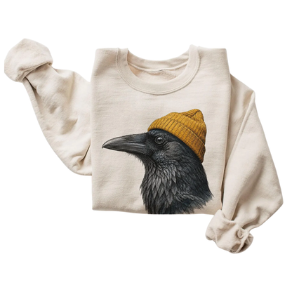 Raven Wearing Beanie Sweatshirt For Women Men, Retro Raven Sweatshirt 2D1032