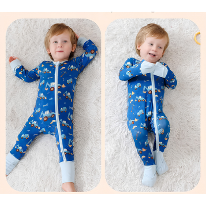 Excavator Constructor Baby Convertible Romper Zipper Blue, Excavator Baby Romper Convertible BB0631