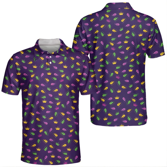 Lobster Mardi Gras Purple Golf Men's Polo Shirt, Mardi Gras Golf Shirts GE0240