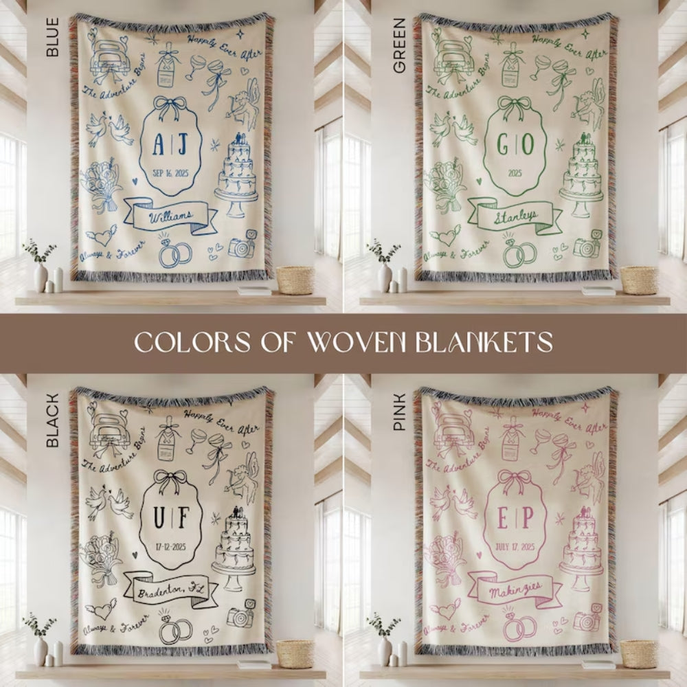 Personalized Wedding Engagement Woven Blanket For Couple, Custom Blanket For Wedding Anniversary WD0355