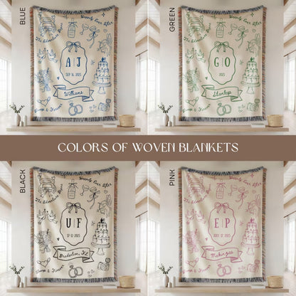 Personalized Wedding Engagement Woven Blanket For Couple, Custom Blanket For Wedding Anniversary WD0355