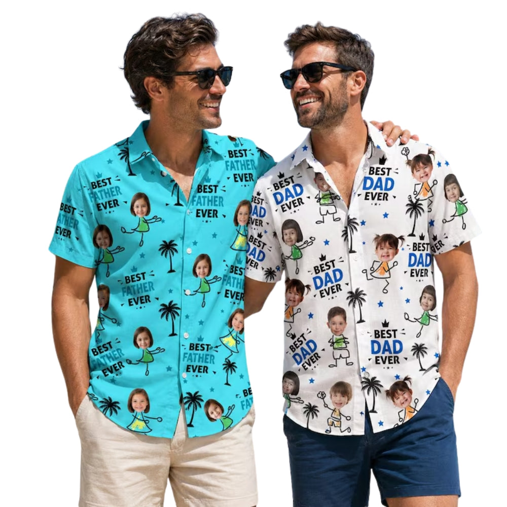 Best Dad Ever Custom Kid Face Hawaiian Shirt, Father's Day Custom Photo Hawaiian Shirts HE0270