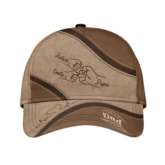 Custom Best Dad Ever Fist Bump Baseball Cap With Kid Names, Custom 3D Caps Hats For Father's Day CP0150