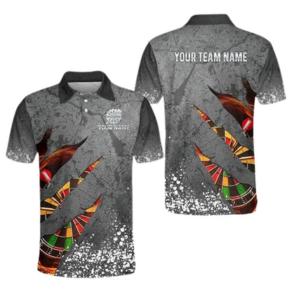 Custom Grey Grunge Dartboard Darts Polo Shirt For Men, Custom Team Darts Shirts DZ0041