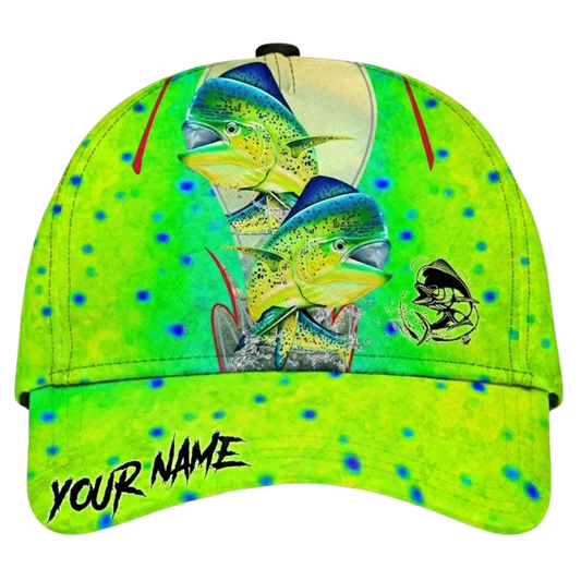 Mahi Mahi Fishing Custom Neon Green Baseball Cap, Custom Mahi Mahi Lover Cap For Fisherman CP0545
