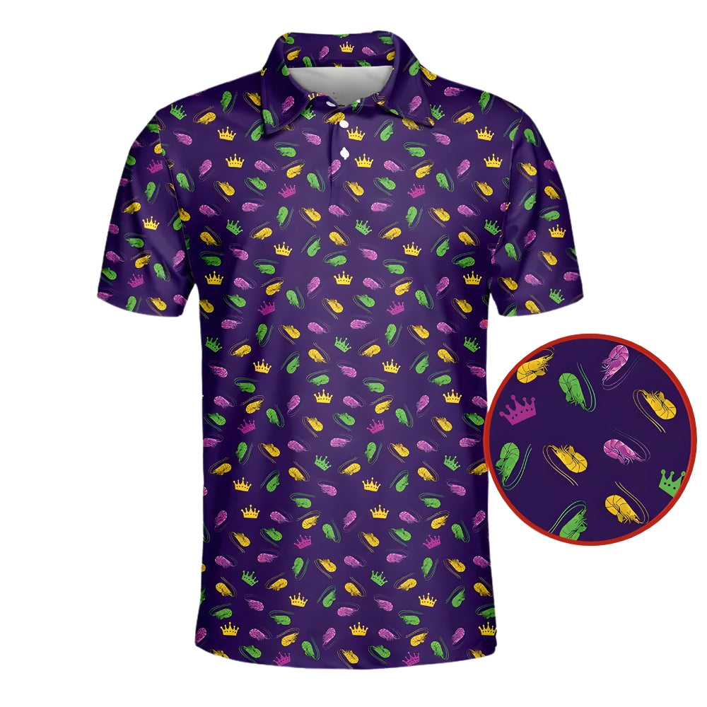 Lobster Mardi Gras Purple Golf Men's Polo Shirt, Mardi Gras Golf Shirts GE0240