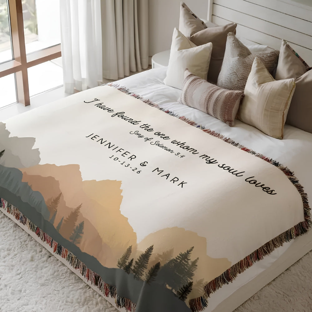 I Have Found The One Whom My Soul Loves Custom Woven Blanket For Couple, Custom Christian Wedding Blanket WD0356