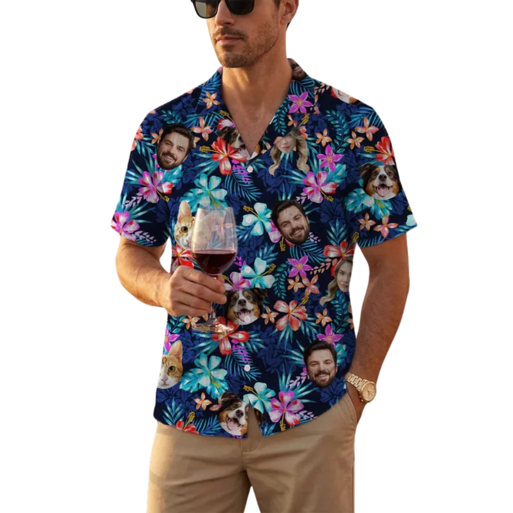 Custom Photo Tropical Family Hawaiian Matching Shirts, Custom Face Tropical Matching Hawaiian Shirts For Family ET0898