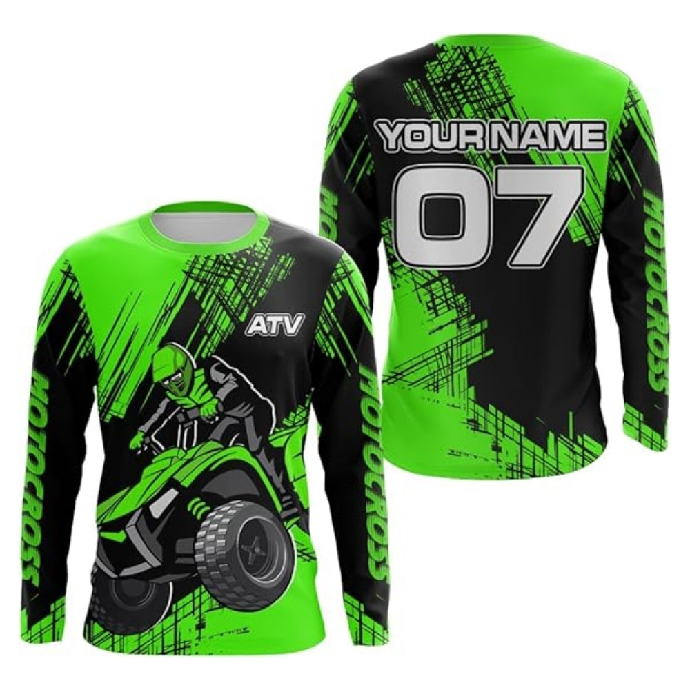 Custom ATV Motocross Black And Red Men's Long Sleeve Jerseys, Custom ATV Shirts MZ0037