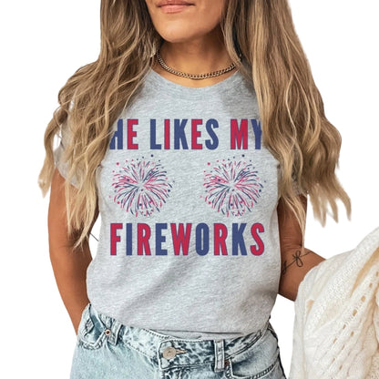 She Likes My Firecracker He Likes My Fireworks Matching Couples 4th Of July T Shirts, Funny His And Her Matching Shirts For Independence Day ET0735