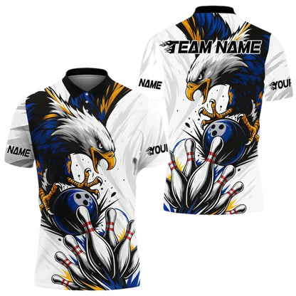 Custom Eagle Men's Red And White Bowling Polo Shirt, Custom Eagle Bowling Team Shirts BE0158