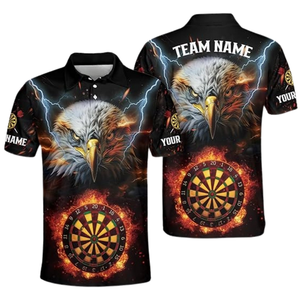 Custom Eagle Flaming Dartboard Darts Polo Shirt For Mens, Custom Eagle Darts Team Shirts DZ0043