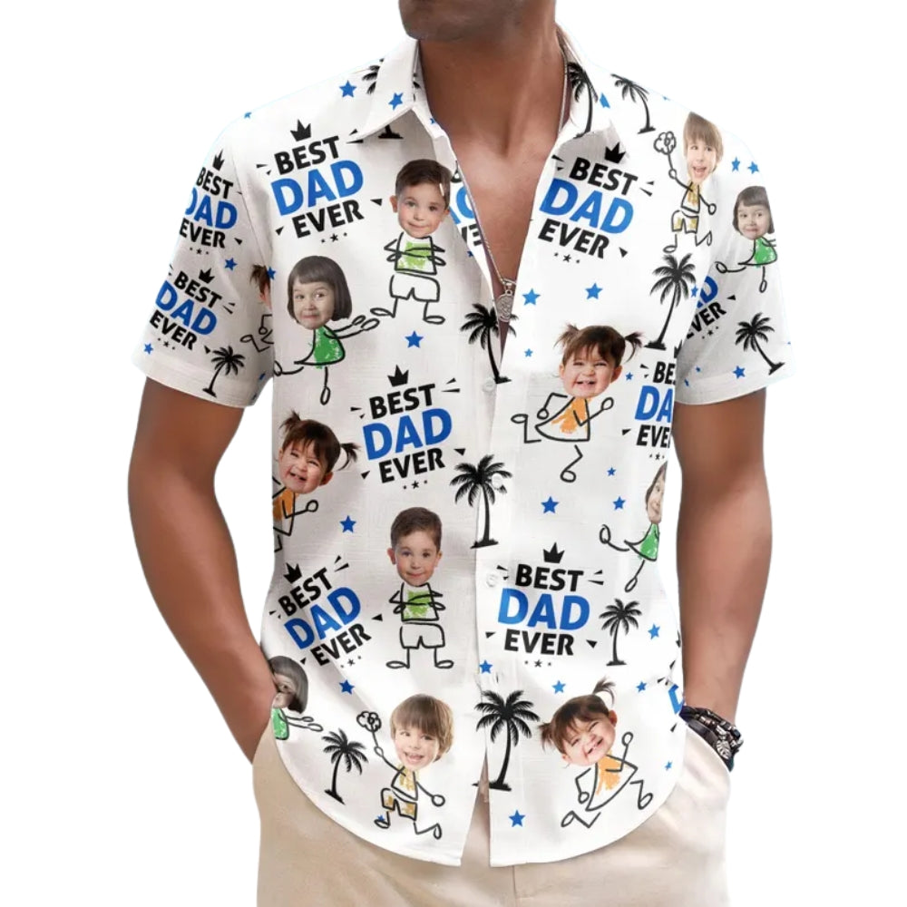 Best Dad Ever Custom Kid Face Hawaiian Shirt, Father's Day Custom Photo Hawaiian Shirts HE0270