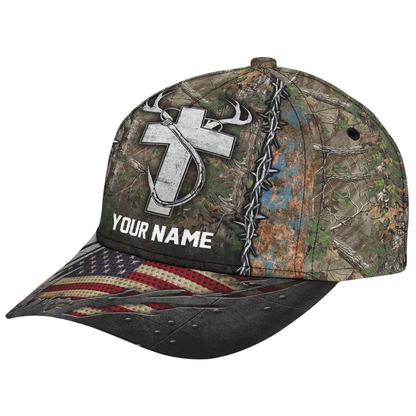 Custom Hunting Fishing Cross USA Flag Baseball Cap, Custom Name 3D Printed Cap For Hunter CP0549