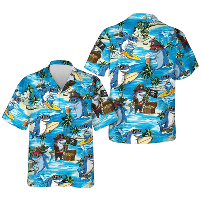 Pirate Shark Tropical Hawaiian Shirt Men, Funny Shark Hawaiian Shirt HE0788
