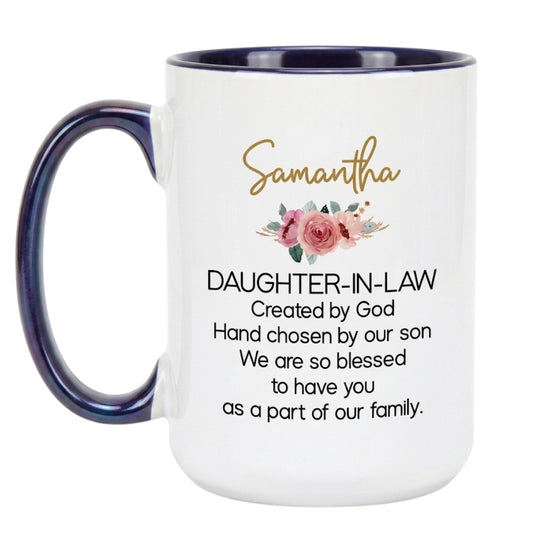 Personalized Flower Daughter In Law Mug, Personalized Daughter In Law Mug From Mother In Law WD0129