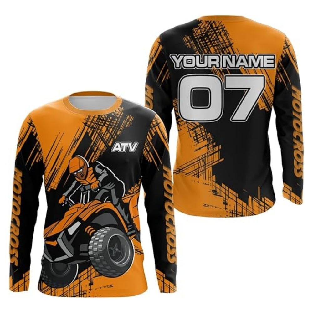 Custom ATV Motocross Black And Red Men's Long Sleeve Jerseys, Custom ATV Shirts MZ0037